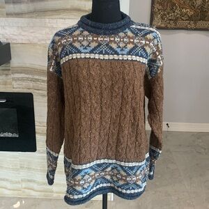 Best Authentic True Mark Brown Wool Blend‎ Tribal Design Ribbed Sweater. Size L